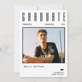 Convites Modern Black White Photo Graduation Announcement