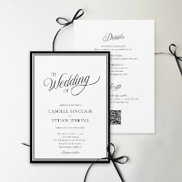 Convites Modern Black & White QR Code All In One Invitation