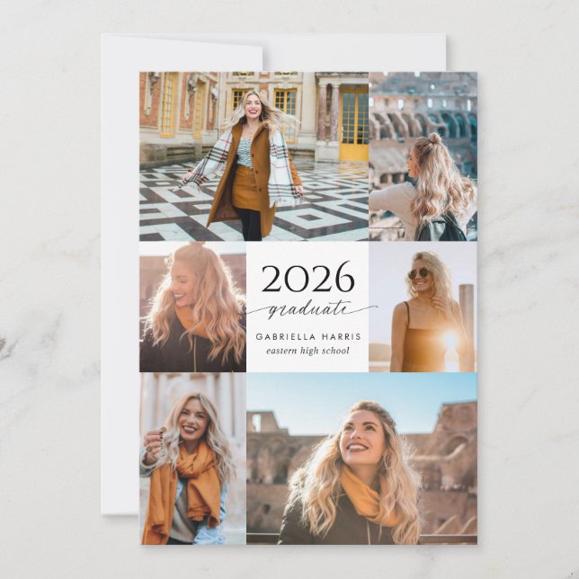 Convites Modern Black + White Script 2026 Graduation (Frente)