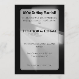 Convites Modern Black & White Shadow Rings Engagement