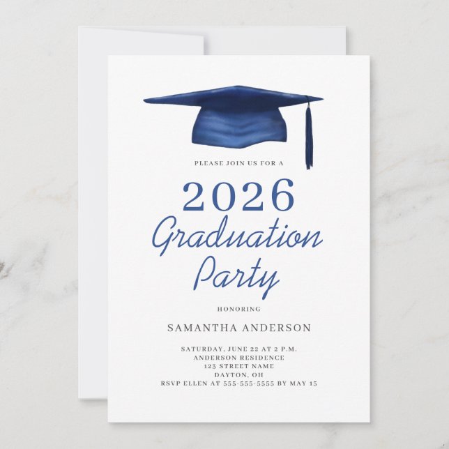 Convites Modern Blue 2026 Graduation Party  (Frente)