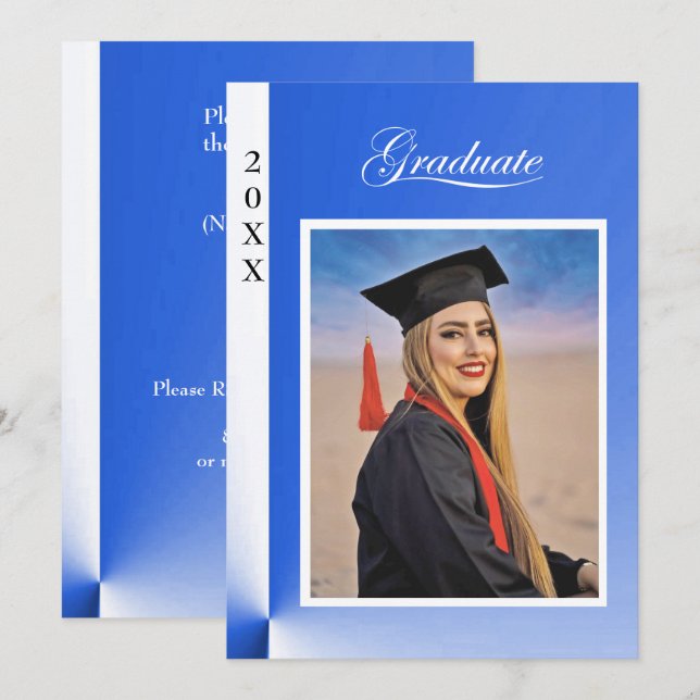 Convites Modern Blue Abstract Graduation Invitation - photo (Frente/Verso)