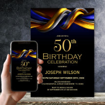 Modern Blue and Gold 50th Birthday Party