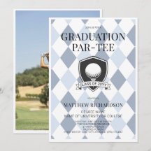 Modern Blue Black Photo Golf Graduation Party