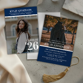 Convites Modern Blue College Graduation Senior Photo