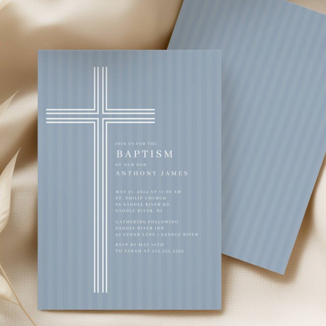 Convites Modern Blue Cross Baptism Invitation (Criador carregado)