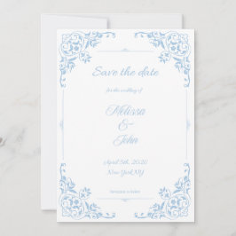 Convites Modern Blue Filigree French Country Save the Date
