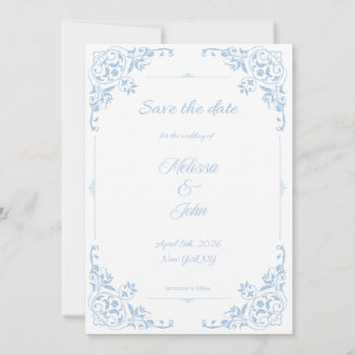 Convites Modern Blue Filigree French Country Save the Date