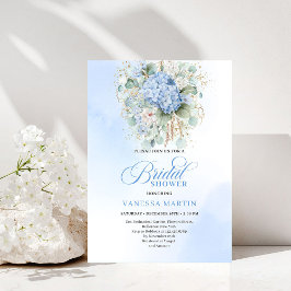 Convites Modern Blue Floral Bridal Shower Gold Invitation