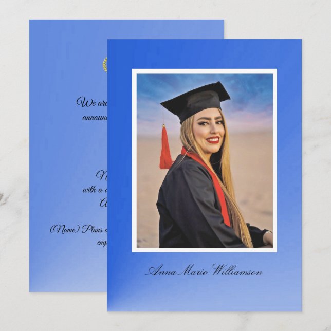 Convites Modern Blue Gradient Graduation Announcement (Frente/Verso)