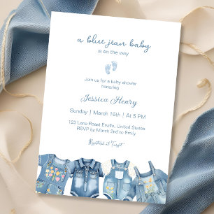 Convites Modern Blue Jean Baby está a caminho Chá de fralda