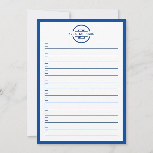 Convites Modern Blue Monogram Name To Do List (Frente)