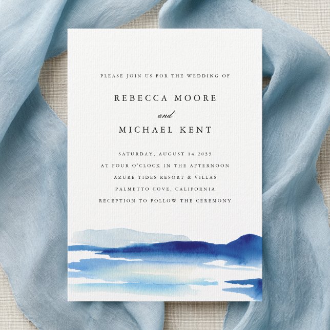 Convites Modern Blue Ocean Watercolor Wedding (Criador carregado)