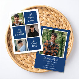 Convites Modern Blue Photo Graduation Party Invitation