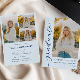 Convites Modern Blue Script Photo Graduation Invitation