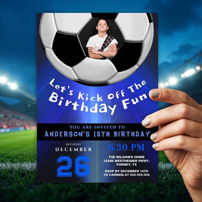 Convites Modern Blue Sporty Photo Birthday Party Invitation (Criador carregado)