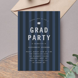 Convites Modern Blue Sporty Stripes Graduation Party