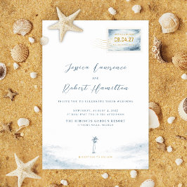 Convites Modern Blue Watercolor Stamp Wedding Invitation