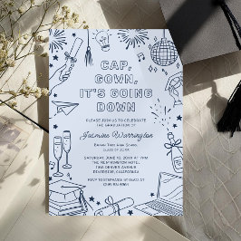 Convites Modern Blue Whimsical Doodle Graduation