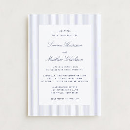 Convites Modern Blue & White Pinstripe Wedding Invitation