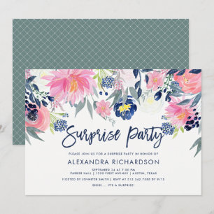 Convites Modern Blush and Marinho Floral Surprise Party