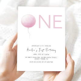 Convites Modern Blush Pink Balloon Girl First Birthday