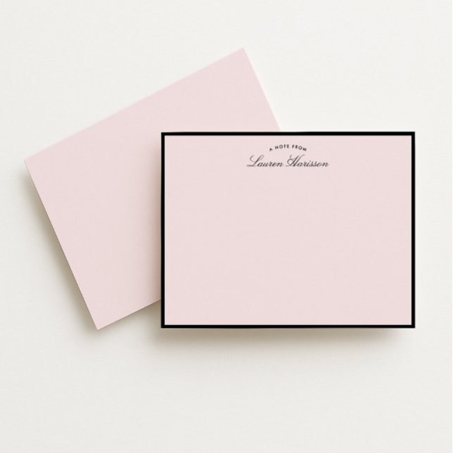 Convites Modern Blush Pink Black Frame Note Card (Criador carregado)