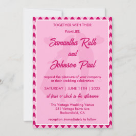 Convites Modern Blush Pink Chevron QR Code Photo Wedding