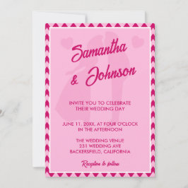 Convites Modern Blush Pink Chevron Stripe QR Code Wedding