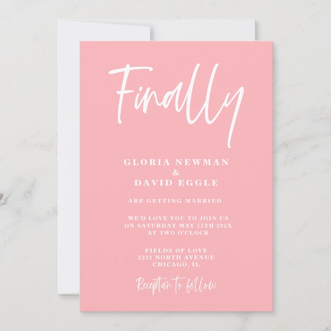 Convites Modern Blush Pink Finally Wedding Invitation (Frente)