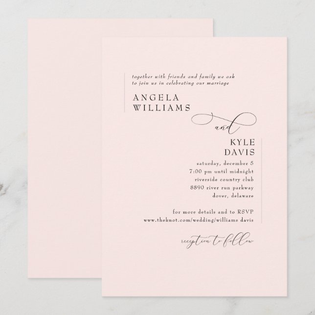Convites Modern Blush Pink No Parents Wedding Invitation (Frente/Verso)
