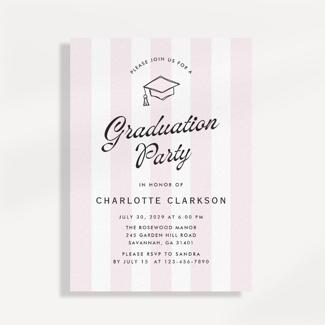 Convites Modern Blush Stripe Graduation Party Invitation (Criador carregado)