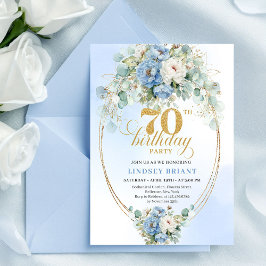 Convites Modern Bohemian Dusty Blue Peonies 70th Birthday