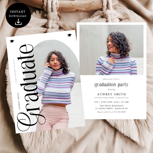 Convites Modern Boho Arch 2 Photos Graduation (Criador carregado)