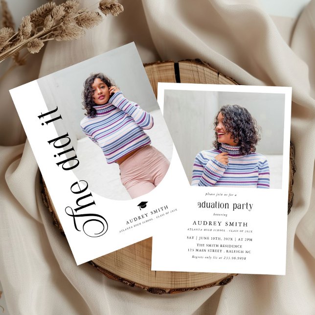 Convites Modern Boho Arch 2 Photos Graduation (Criador carregado)