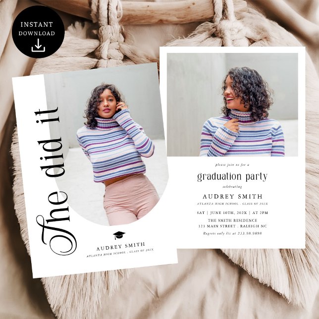 Convites Modern Boho Arch 2 Photos Graduation (Criador carregado)