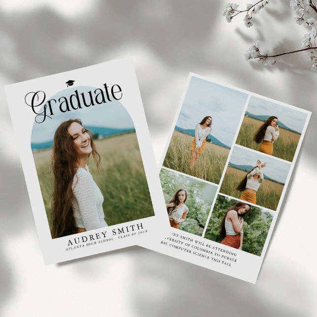 Convites Modern Boho Arch 6 Photos Graduation Announcement (Criador carregado)