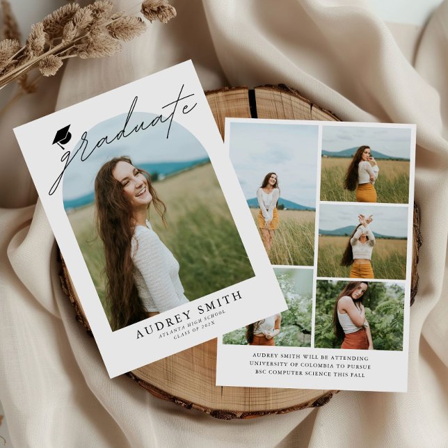 Convites Modern Boho Arch 6 Photos Graduation Announcement (Criador carregado)
