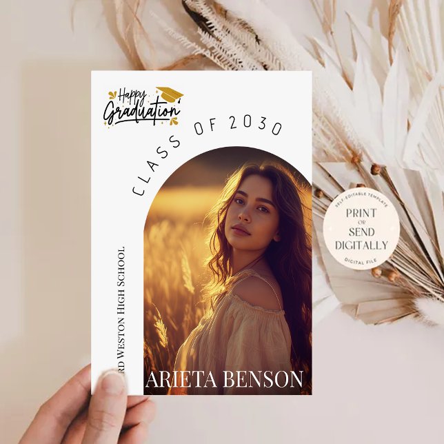 Convites Modern Boho Arch Photo Graduation Announcement  (Criador carregado)