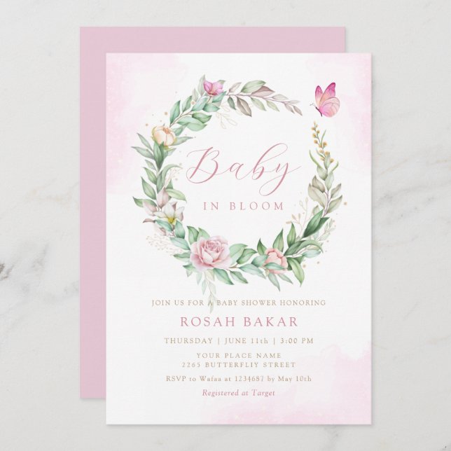 Convites Modern Boho Baby em Floral chá de fraldas (Frente/Verso)
