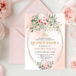 Convites Modern Boho Blush Floral Quinceañera Invitation
