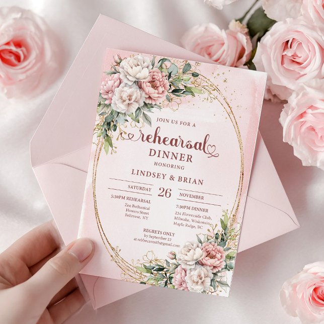 Convites Modern Boho Blush Pink Greenery Rehearsal Dinner (Modern Boho Blush Pink Greenery Rehearsal Dinner)