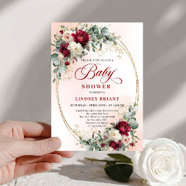 Convites Modern Boho Burgundy and Gold Baby Shower Invite