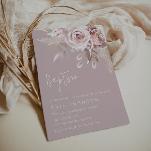 Convites Modern Boho Dusty Rosa Baptism