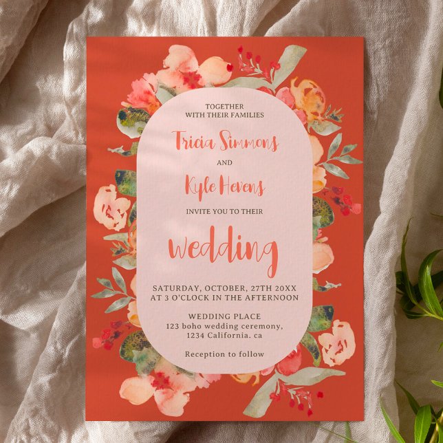 Convites Modern Boho fall terracotta script floral casament (Modern Boho fall terracotta script floral wedding Invitation)