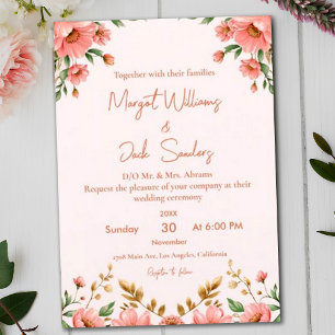 Convites Modern Boho Floral Dusty Peach Ivory Wedding