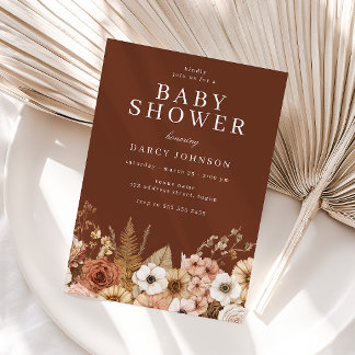 Convites Modern Boho Floral Neutral Baby Shower