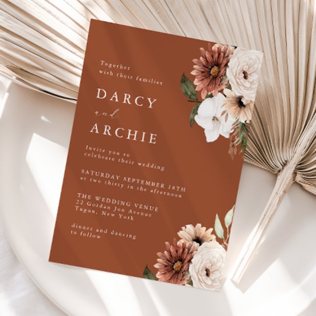Convites Modern Boho Floral Terracotta Wedding (Criador carregado)