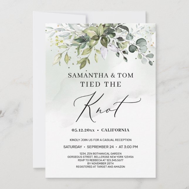 Convites Modern boho folhagem verde casou-se engajado (Frente)
