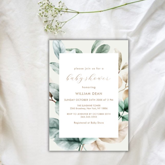 Convites Modern Boho Greenerence deixa Chá de fraldas (Modern Boho Greenery Leaves Baby Shower Invitation)